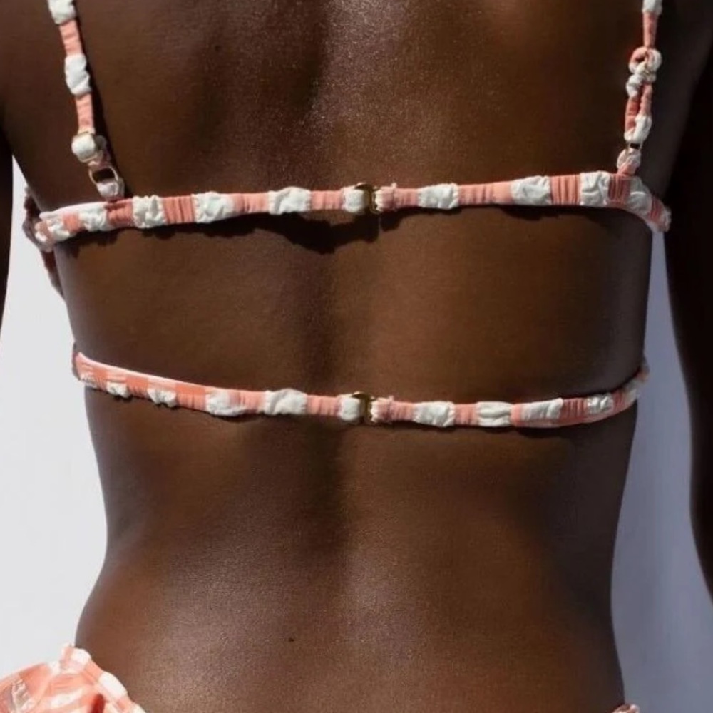 Montce Shrimp Gingham Elany Bikini Top - Picture 2 of 6